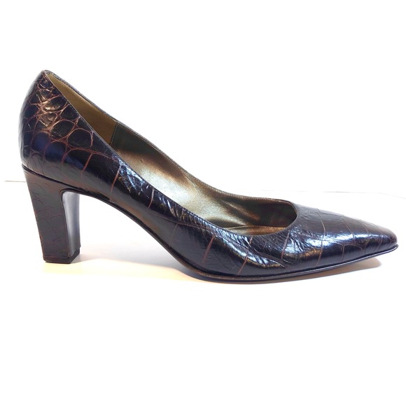 BRUNO MAGLI Brown Croco Leather Pumps Shoes Heels - Picture 3 of 12